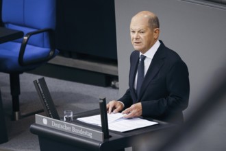 Federal Chancellor Olaf Scholz, (SPD), recorded during a government statement in the German