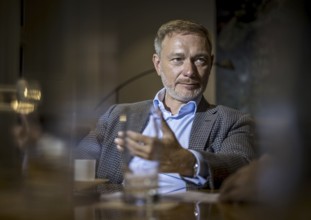 Christian Lindner (FDP), Federal Minister of Finance, recorded during an interview in his office at