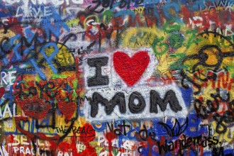 Graffiti on a wall in the Old Town, Prague, Czech Republic, Europe