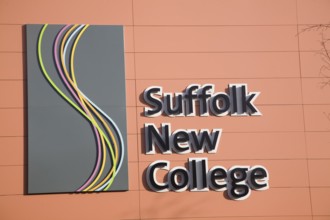Sign and logo symbol for Suffolk New College, Ipswich, Suffolk, England, United Kingdom, Europe