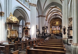 Interior view of Bonn Minster, nave with view of the eastern apse, Bonn, North Rhine-Westphalia,
