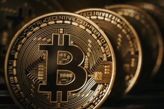 Symbol photo on the topic of Bitcoin, digital currency. Bitcoin coins. Berlin, 04.06.2024