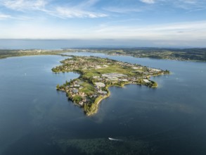Aerial view, of the north-western tip of the island of Reichenau in Lake Constance, with the