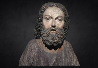 Head of Jesus, around 1470, on a dark background, only the body of Jesus remains of the palm