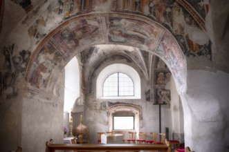 Interior, Romanesque frescoes, Old Parish Church of the Assumption of the Virgin Mary, Scena, South