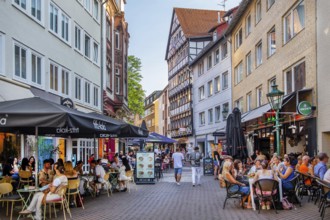 Old town alley with alleyway restaurants, Hanover, Lower Saxony, Germany, Europe