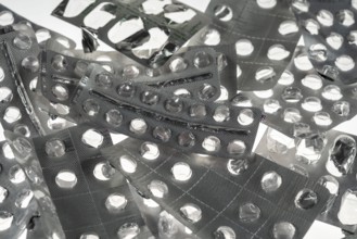 Empty, used medication packaging, pills, tablets