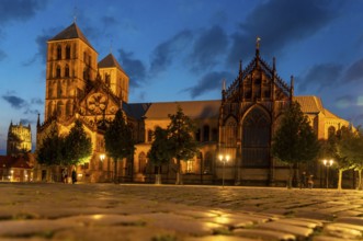 Historic old town, St Paul's Cathedral on the market square, medieval Romanesque cathedral, in