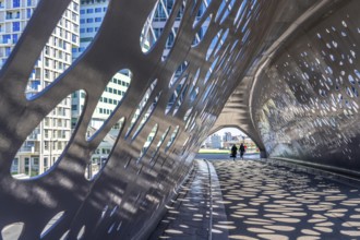 Light effects from the sun in the Parkbruk, a cycle and pedestrian bridge in the city centre of
