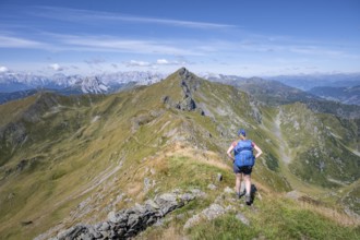 Hiker on the Carnic High Trail, Carnic Main Ridge, Carnic Alps, Carinthia, Austria, Europe