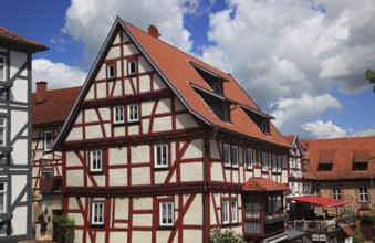 Half-timbered house in the old town centre, Schlitz, small town in the east of the Vogelsberg