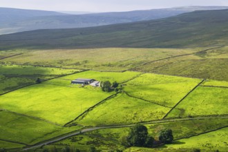 Farms over North Pennines, Cumbria, Durham, Northumberland, North Yorkshire, England, United