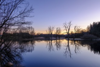 Sunset at the wet meadows, pond, Seeachtn near Machtlfing, Fünfseenland, Upper Bavaria, Bavaria,
