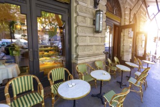 Hungary, restaurants and street cafes in Budapest historic city centre, Europe