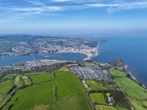 Coast View Holiday Park, Farms and Fields over River Teign from a drone, Teignmouth, Shaldon,