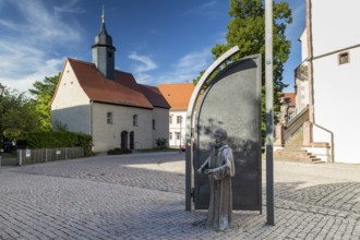 Emmaus Church and Martin Luther Monument at Martin-Luther-Platz, Borna, Saxony, Germany, Europe