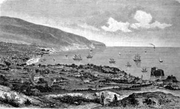 Funchal on Madeira, in 1880, Historical, digital reproduction of an original from the 19th century