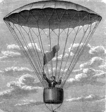 Parachute in 1880, floating down, historical, digital reproduction of an original from the 19th