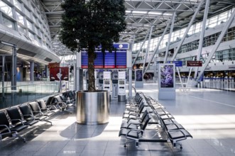 Deserted departure hall at Düsseldorf Airport in times of the corona pandemic, Düsseldorf, North