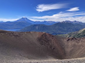 The crater at the summit of the Achen Niyeu volcano, Lanin in the background, in Lanin National