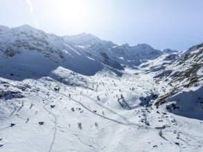 Aerial view, snowy mountain landscape, Ortler group, Trento, Italy, Europe