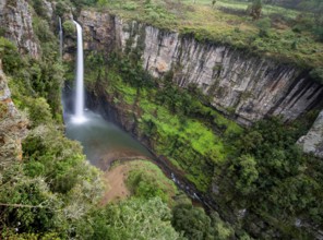 High waterfall in a canyon, Mac-Mac Falls, long exposure, near Graskop, Mpumalanga, South Africa,