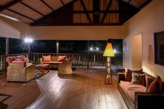Loango Lodge, main building, interior view, night, Loango National Park, Parc National de Loango,