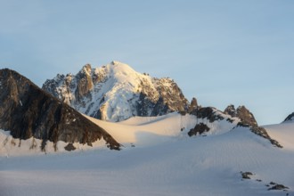 High alpine mountain landscape at sunset, Glacier du Tour, Glacier and mountain peaks in the