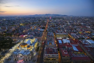 Scenic panoramic view of Mexico City historic center from the observation deck at the top of Latin