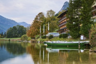 Hintersee in autumn colours, Ramsau, Berchtesgaden National Park, Berchtesgadener Land district,