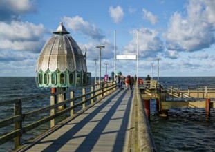 Diving gondola at the Zingst pier, cloudy mood, Zingst, Fischland-Darß-Zingst peninsula,