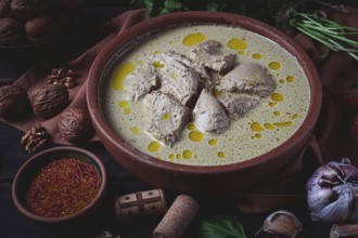 Satsivi, chicken in walnut sauce Baghe, cold dish, Georgian cuisine, homemade, no people