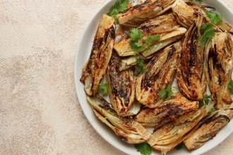 Baked, oven-baked fennel, with spices, in olive oil, homemade, no people