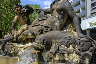 Western Nymph Fountain on the Neustädter Markt in Dresden, Saxony, Germany, for editorial use only,