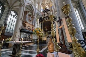 Gothic St. Nicholas Church, Central nave, Ghent, Flanders, Belgium, Europe