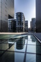 Düsseldorf Media Harbour, on the left the tower of the Hyatt Regency Hotel, office building,