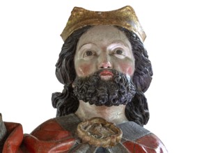 Head of Christ, detail of the Palmesel, wooden figure from around 1470, Church of St Jodokus, Bad