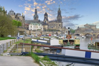 Historic center viewed from the Elbe with the Cathedral of the Holy Trinity and the Semperoper,
