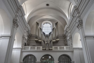 Organ loft in the parish church of St John, Hauk Abbey, built in 1691, Bahnhofstr. 4, Würzburg,