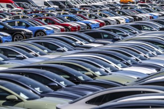 Storage area for new cars in the port of Vlissingen-Oost, vehicles are temporarily stored on over