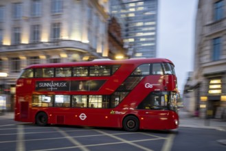 Red double-decker bus, wipe-clean image, Regent Street, evening mood, London, London region,