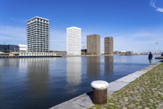 Kattendijkdok, harbour basin, high-rise residential buildings, apartment buildings, old harbour