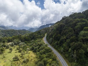 Aerial view, road in the highlands, Tapantí National Park, Cartago Province, Paraíso, Costa Rica,