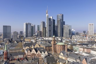 The view from St. Bartholomew's Cathedral takes in Frankfurt city centre and the banking skyline,