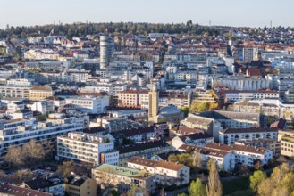 City view with city centre and residential buildings, aerial view. Pforzheim, Baden-Württemberg,