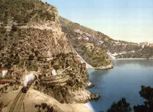 View of the road to La Turbie, Eze and St. Jean, Côte d'Azur, France, c. 1895, Historical,