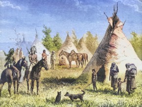 Sioux village with tepees. From American Pictures Drawn With Pen And Pencil by Rev Samuel Manning c