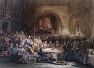 Prince Llewellyn and his Barons, Engraved by W. Radclyffe after G. Cattermole, Historic, digitally