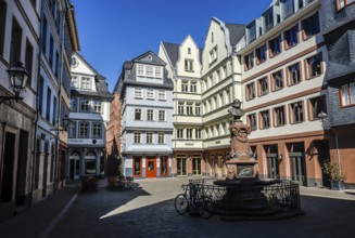 New Old Town, Hühnermarkt with Friedrich Stoltze Fountain, Frankfurt am Main, Hesse, Germany,