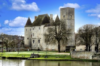 Nemours. Medieval castle of 12 century on river Loing. Seine-et Marne department. Ile-de-France.